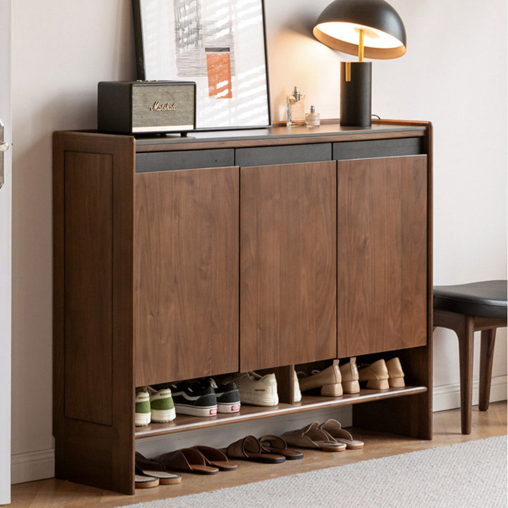 Limina Natural Solid Walnut Shoe Cabinet with Ceramic Top