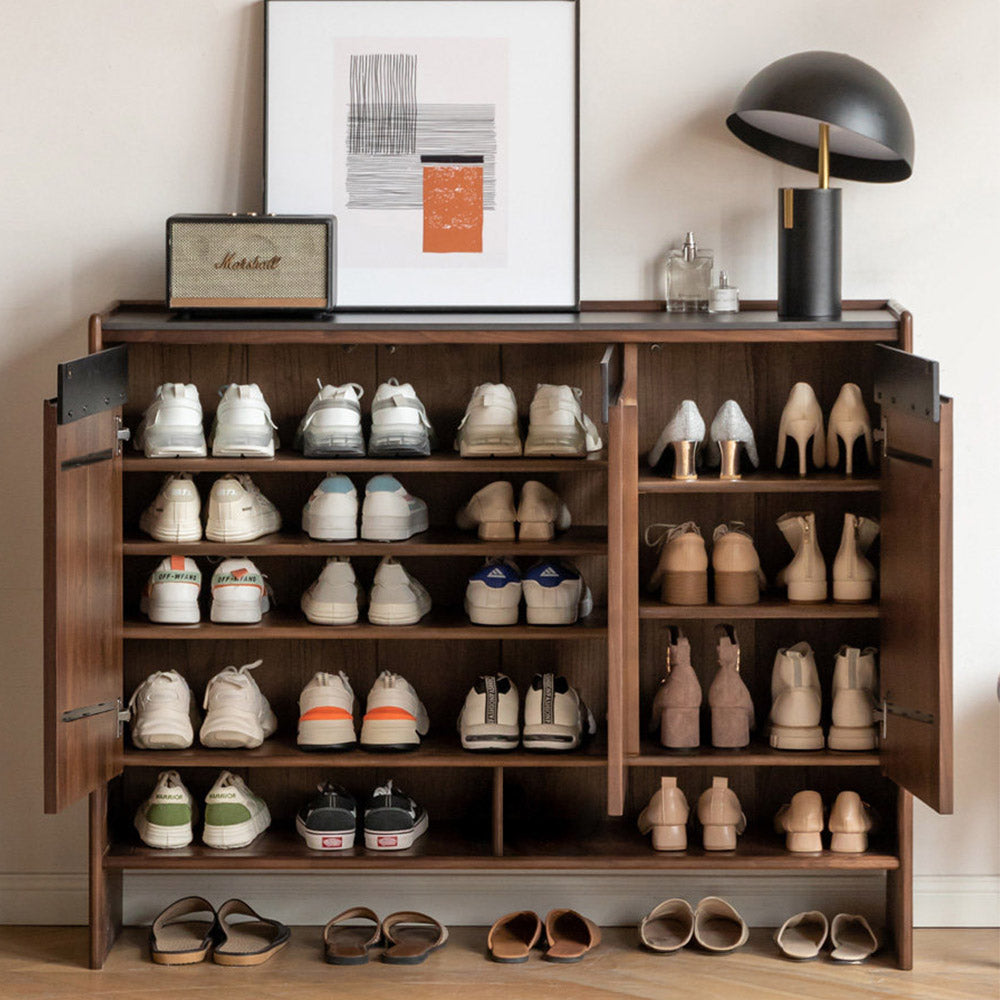 Limina Natural Solid Walnut Shoe Cabinet with Ceramic Top