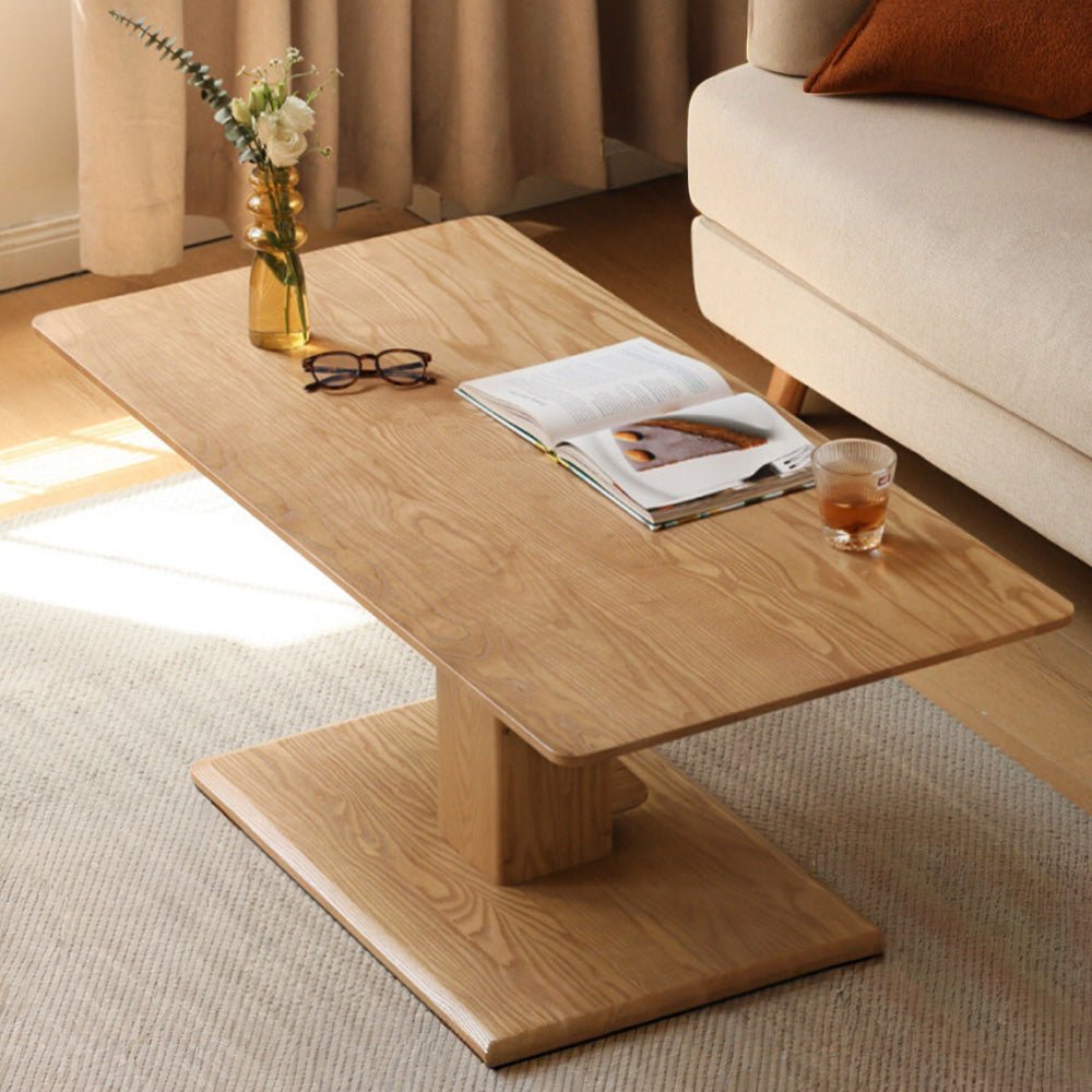 Linnich Natural Solid Ash Height Adjustable Coffee Table | square coffee tables for NZ living space | Oak Furniture Store