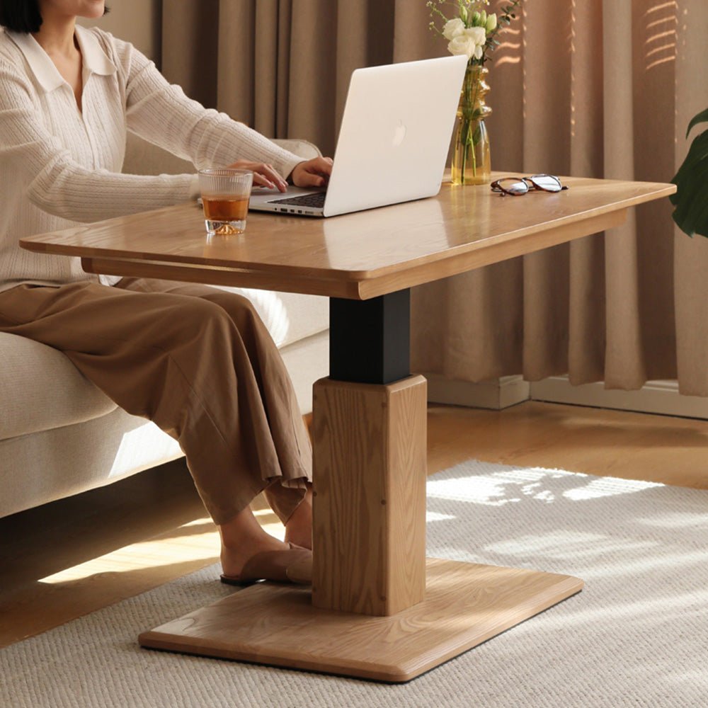 Linnich Natural Solid Ash Height Adjustable Coffee Table | square coffee tables for NZ living space | Oak Furniture Store