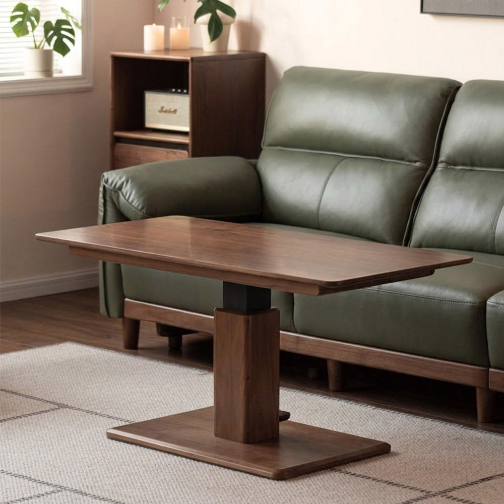 Linnich Natural Solid Walnut Height Adjustable Coffee Table