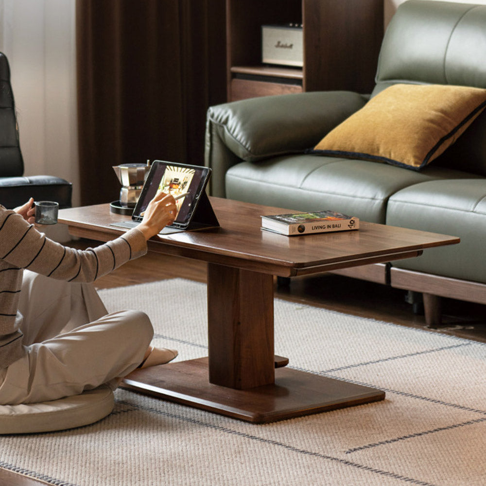 Linnich Natural Solid Walnut Height Adjustable Coffee Table