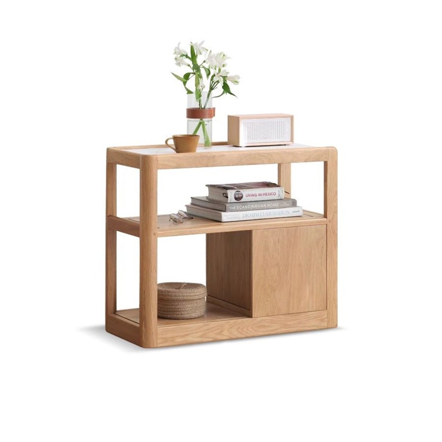 Lisbon Solid Ash Movable Side Table with Ceramic Top | Oak Furniture Store