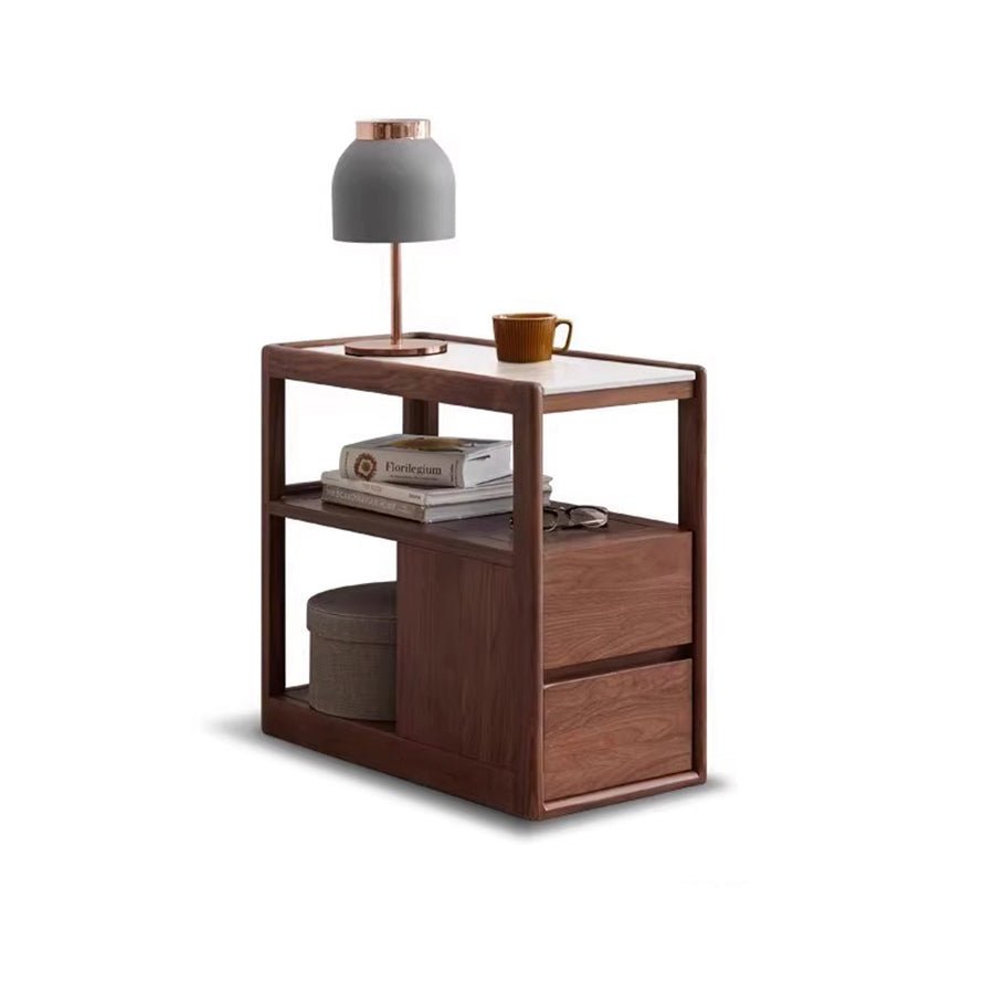 Lisbon Solid Walnut Movable Side Table with Ceramic Top | Oak Furniture Store