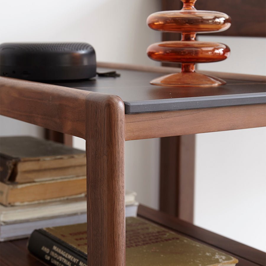 Lisbon Solid Walnut Movable Side Table with Ceramic Top | Oak Furniture Store
