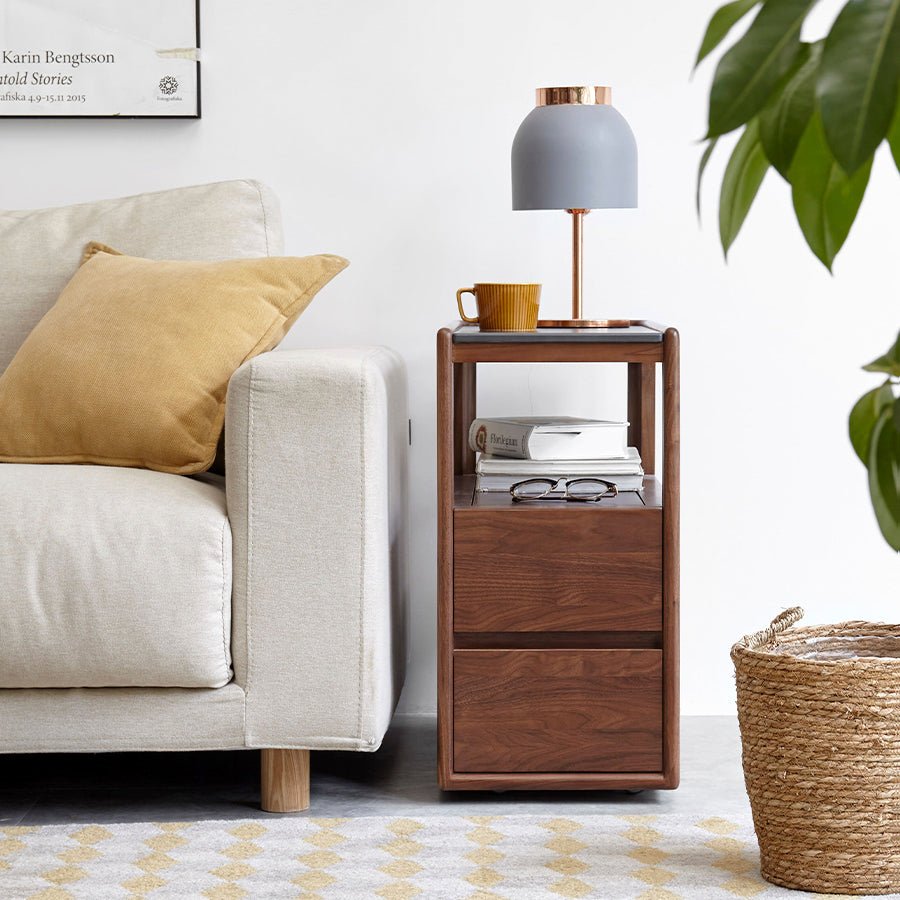 Lisbon Solid Walnut Movable Side Table with Ceramic Top | Oak Furniture Store