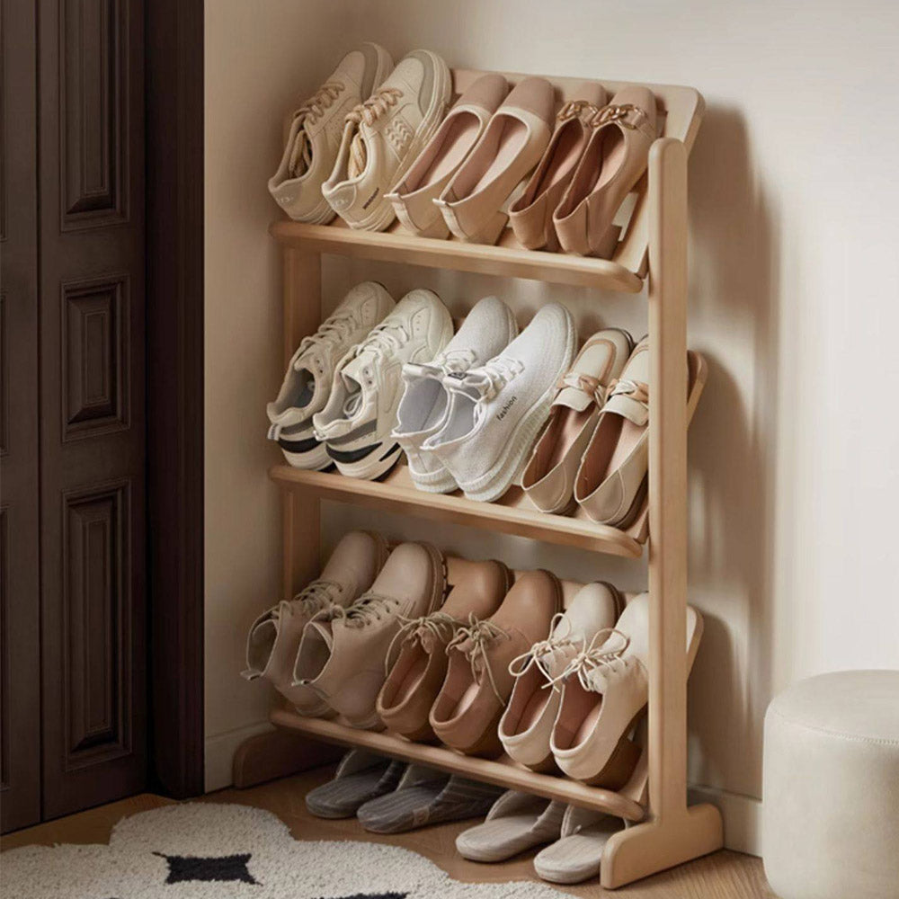Lodine natural solid beech shoe shelf with open breathable design for shoe storage in NZ homes