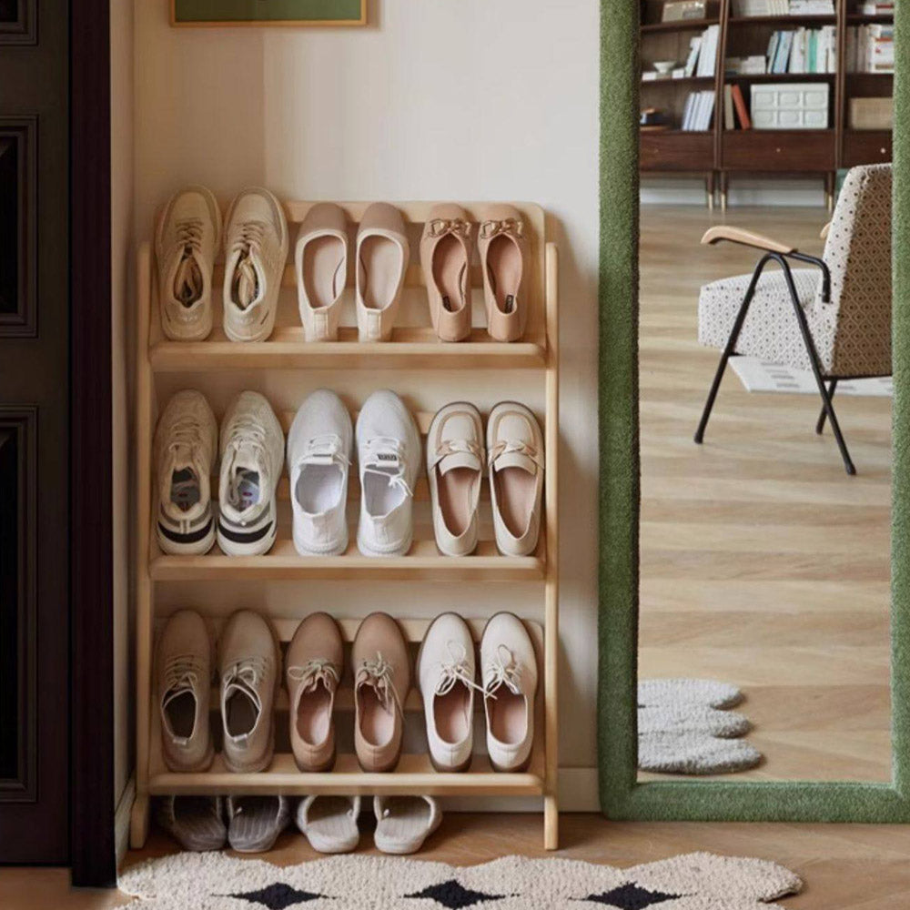Lodine natural solid beech shoe shelf with open breathable design for shoe storage in NZ homes
