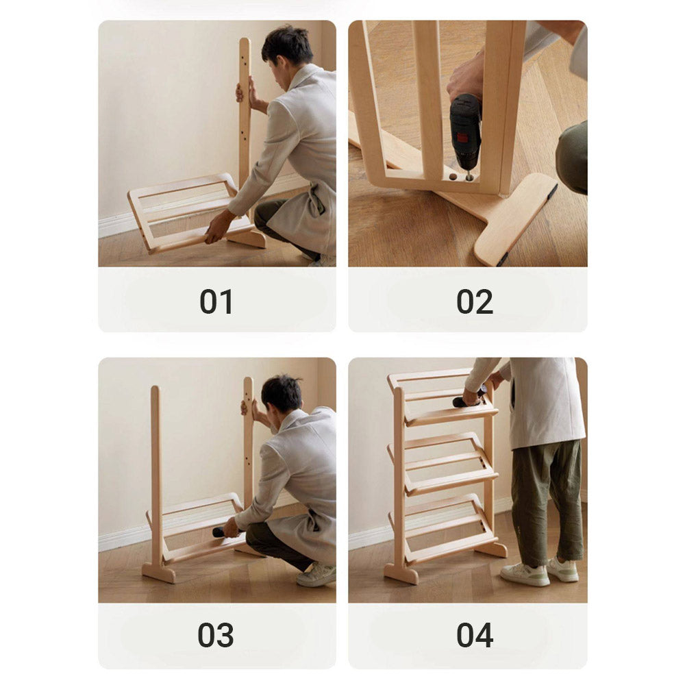 Lodine natural solid beech shoe shelf with open breathable design for shoe storage in NZ homes