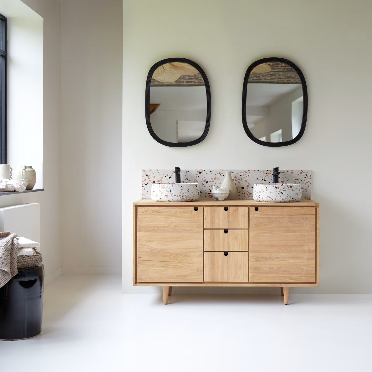 Lorris Natural Solid Oak Double Basin Vanity Unit - Oak Furniture Store