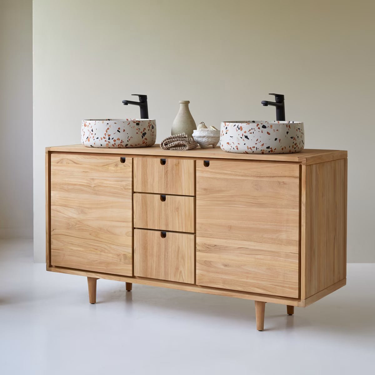 Lorris Natural Solid Oak Double Basin Vanity Unit - Oak Furniture Store