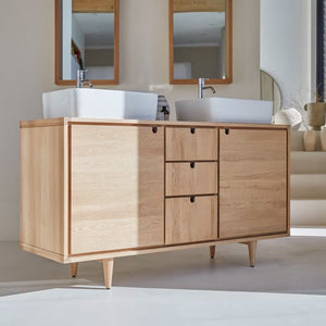 Lorris Natural Solid Oak Double Basin Vanity Unit - Oak Furniture Store