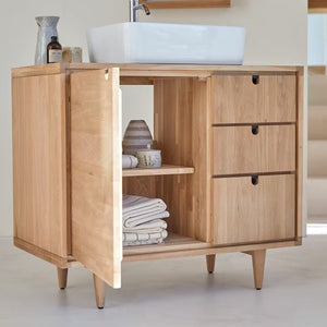 Lorris Natural Solid Oak Single Basin Vanity Unit - Oak Furniture Store