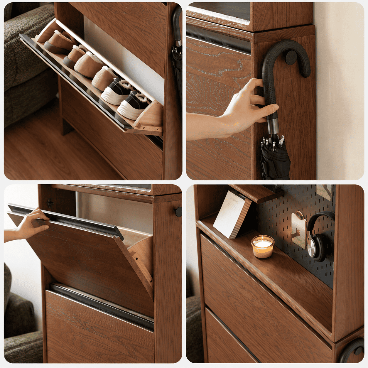 Lowell Solid Oak Shoe Cabinet in Walnut Colour