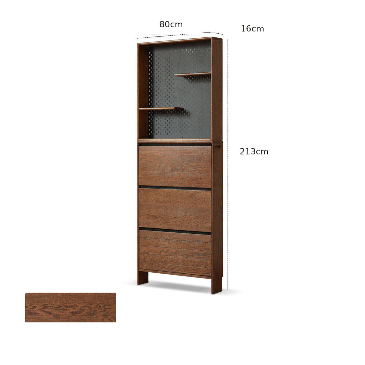 Lowell Solid Oak Shoe Cabinet in Walnut Colour
