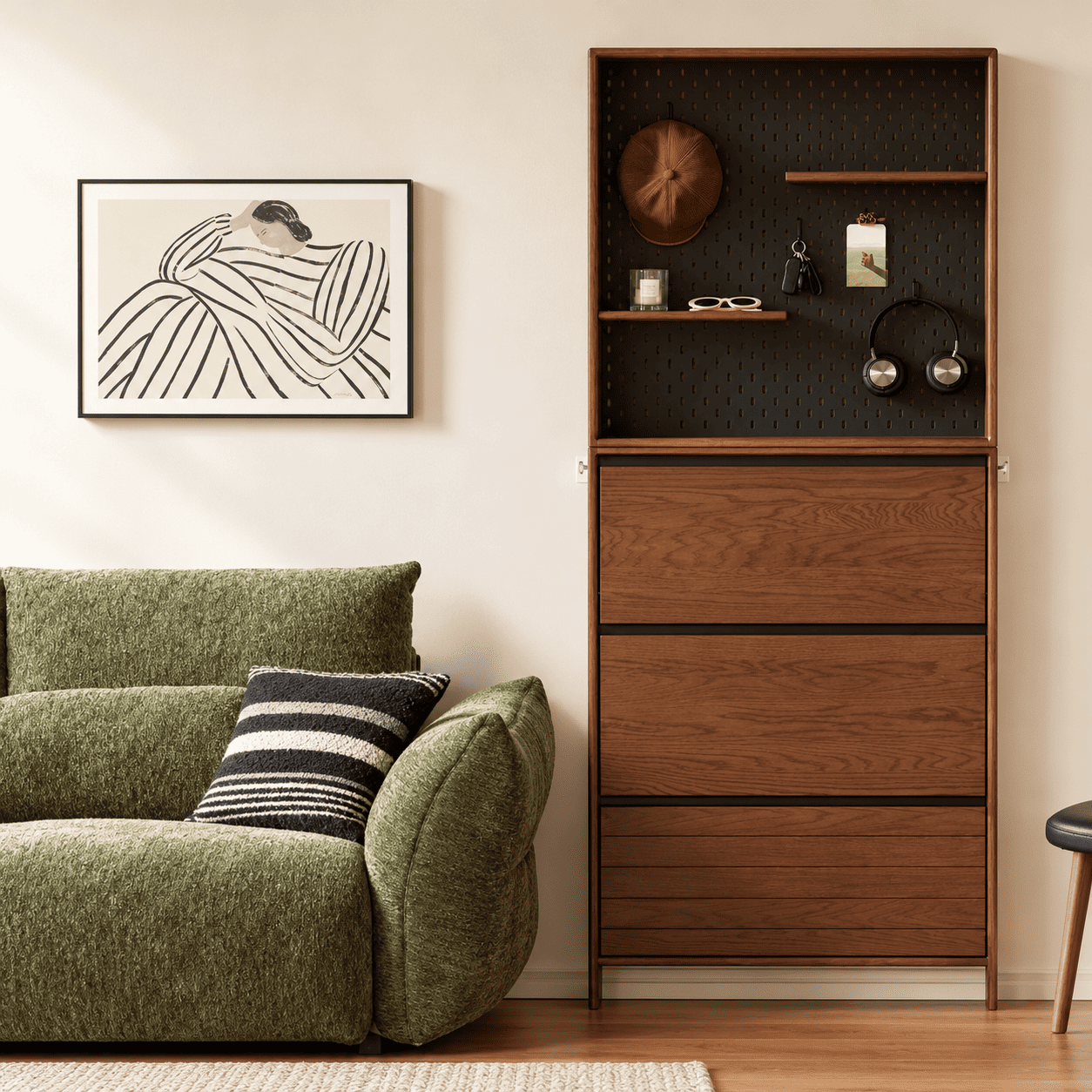 Lowell Solid Oak Shoe Cabinet in Walnut Colour