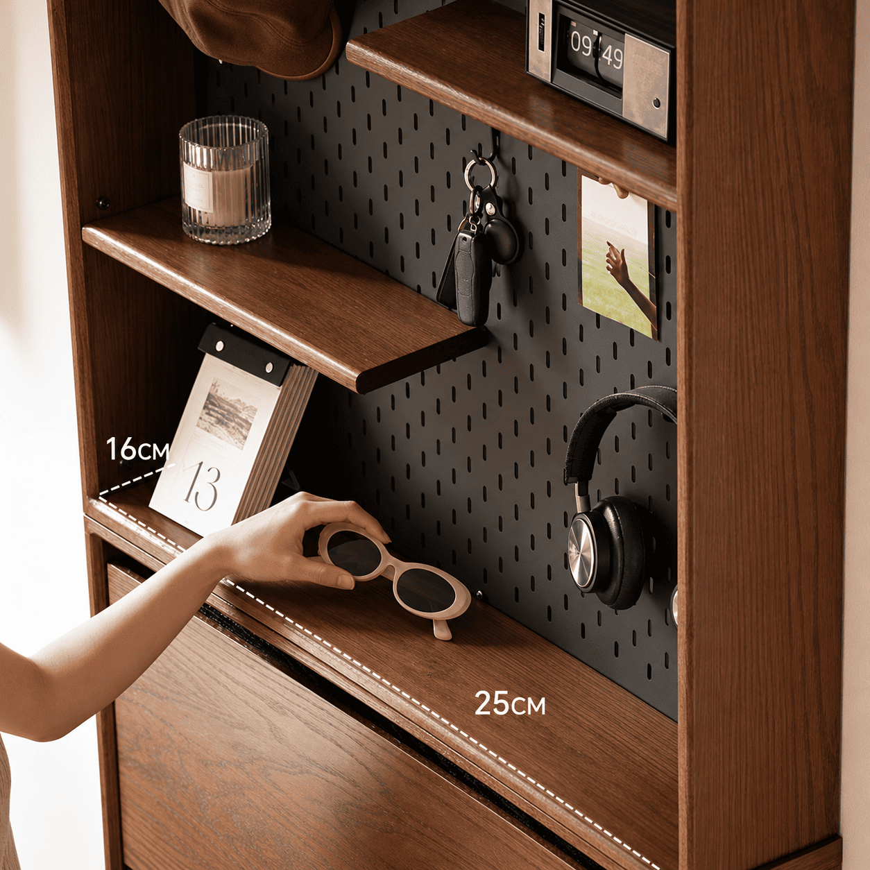 Lowell Solid Oak Shoe Cabinet in Walnut Colour