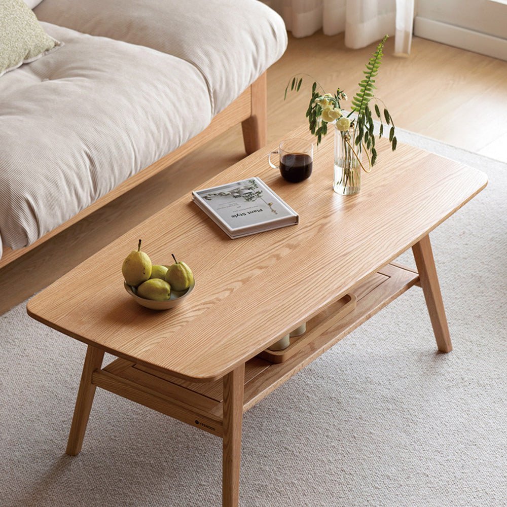 Lubin Natural Solid Oak Coffee Table with Shelf | small coffee table for books and decors for NZ | Oak Furniture Store