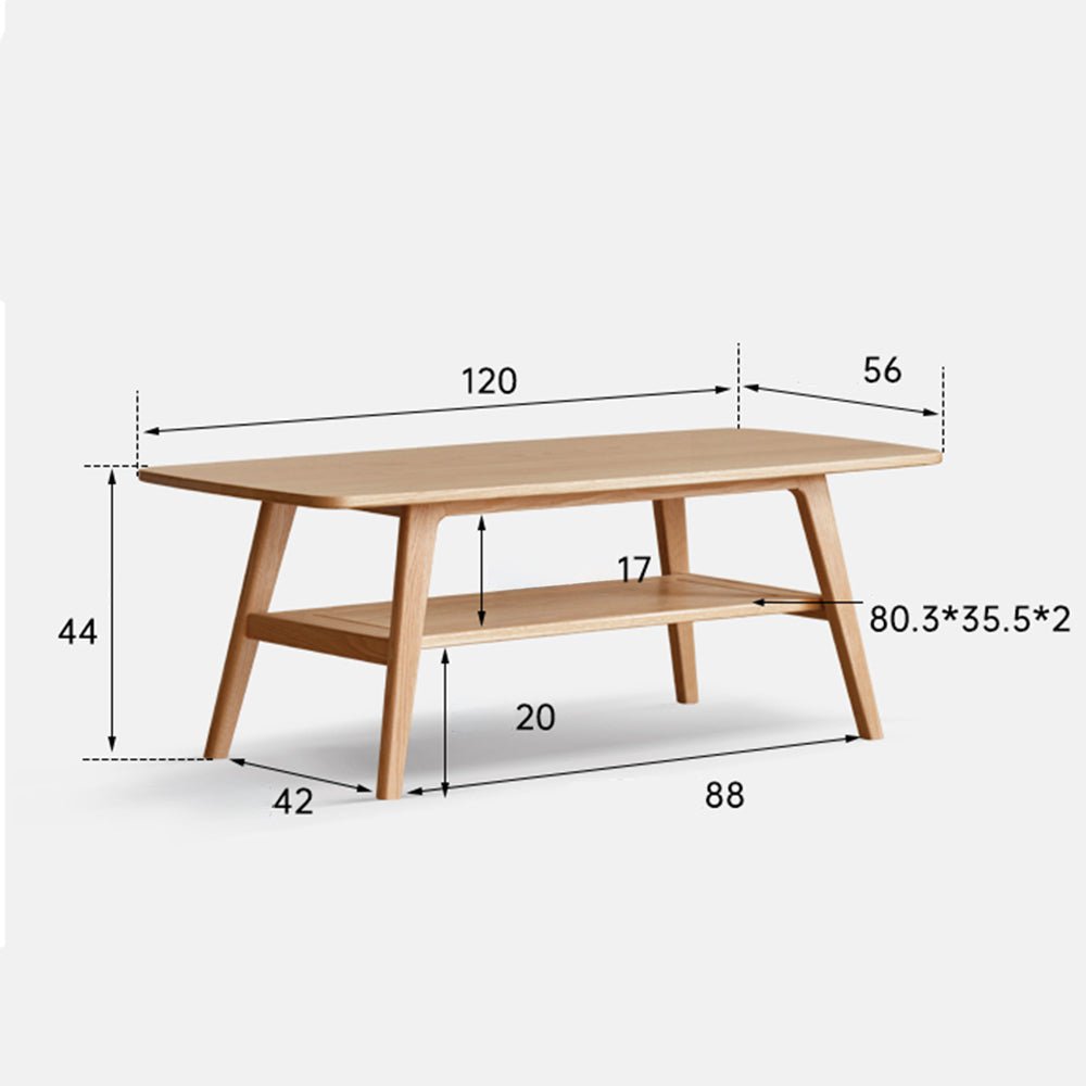 Lubin Natural Solid Oak Coffee Table with Shelf | small coffee table for books and decors for NZ | Oak Furniture Store