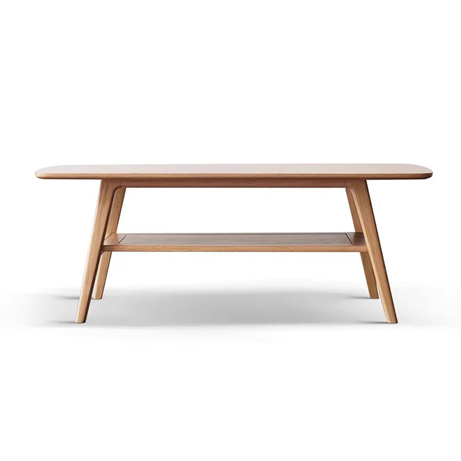Lubin Natural Solid Oak Coffee Table with Shelf