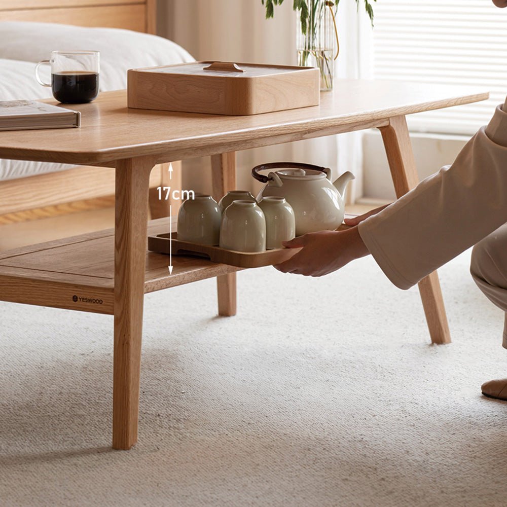 Lubin Natural Solid Oak Coffee Table with Shelf | small coffee table for books and decors for NZ | Oak Furniture Store