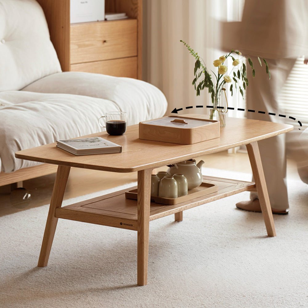 Lubin Natural Solid Oak Coffee Table with Shelf | small coffee table for books and decors for NZ | Oak Furniture Store