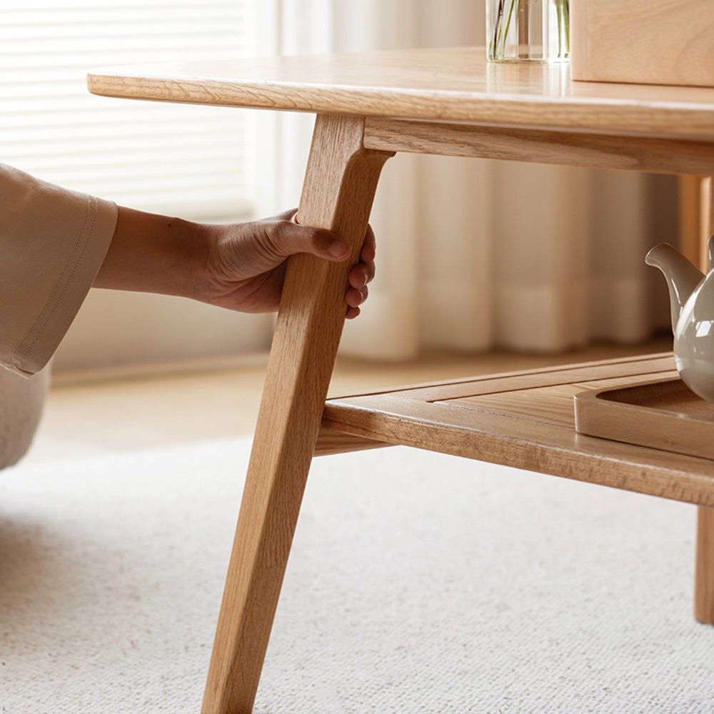 Lubin Natural Solid Oak Coffee Table with Shelf | small coffee table for books and decors for NZ | Oak Furniture Store