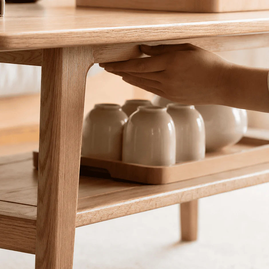Lubin Natural Solid Oak Coffee Table with Shelf