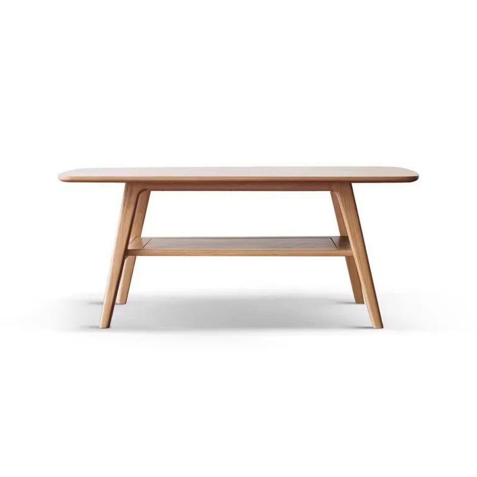 Lubin Natural Solid Oak Coffee Table with Shelf