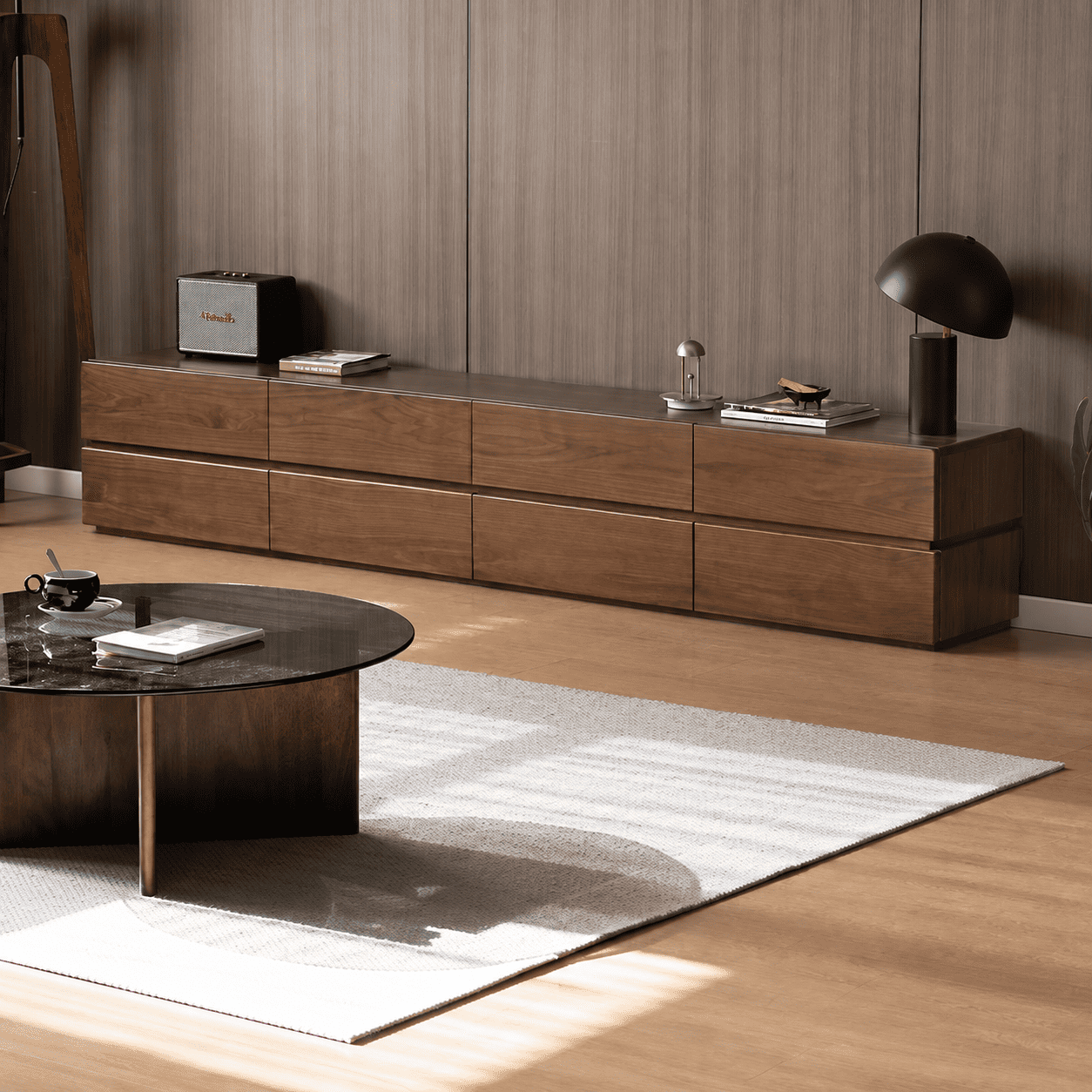 Lunan Natural Solid Walnut Floor Standing Entertainment Unit