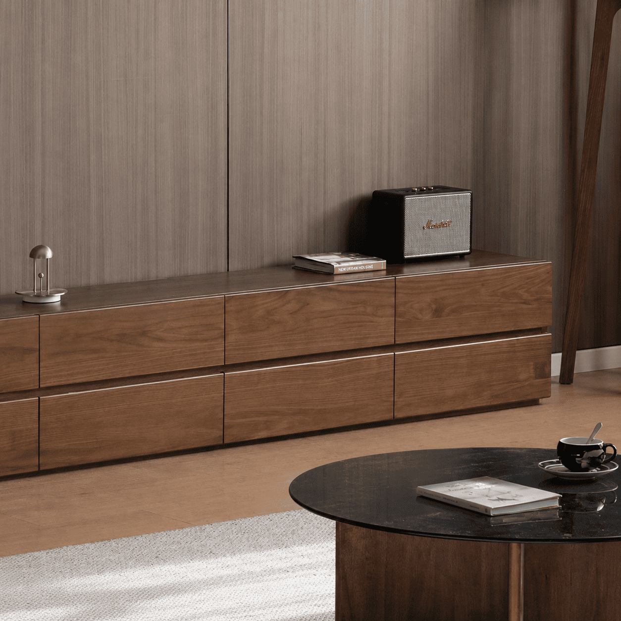 Lunan Natural Solid Walnut Floor Standing Entertainment Unit