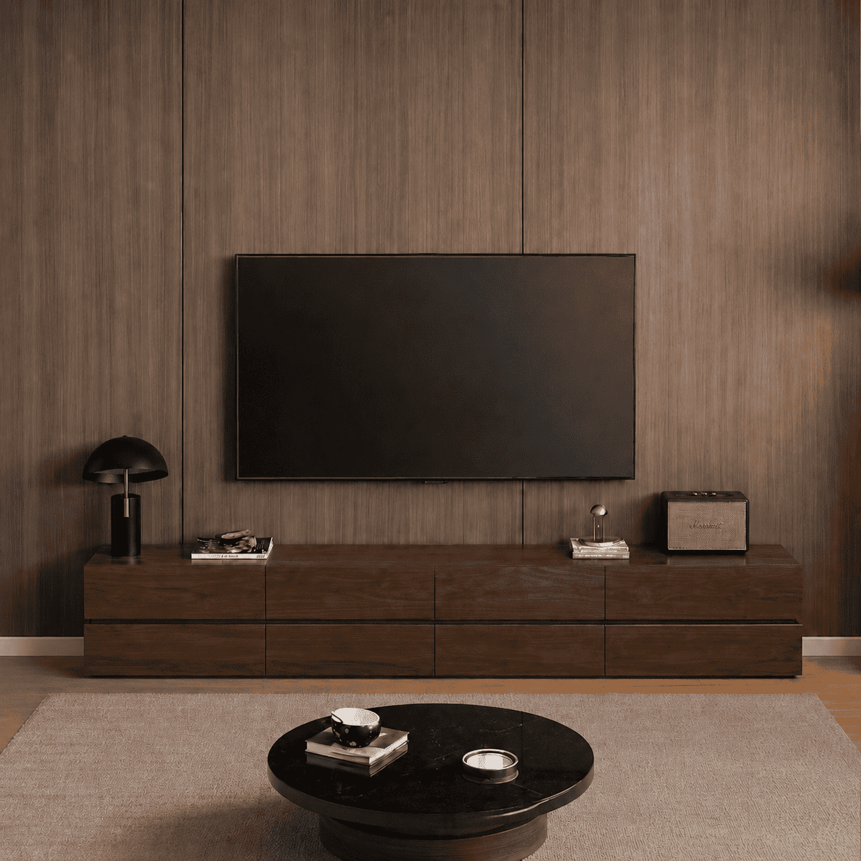 Lunan Natural Solid Walnut Floor Standing Entertainment Unit
