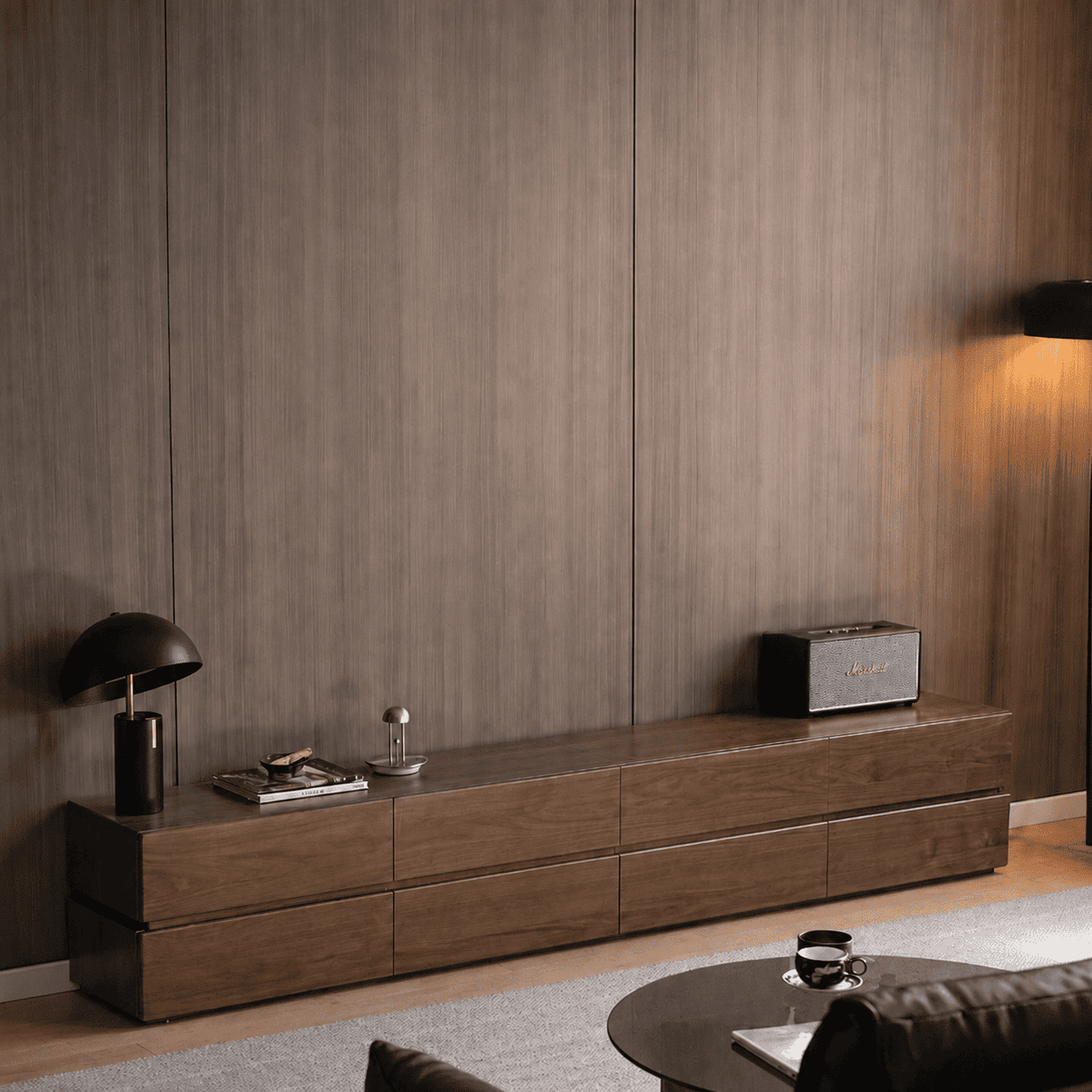 Lunan Natural Solid Walnut Floor Standing Entertainment Unit