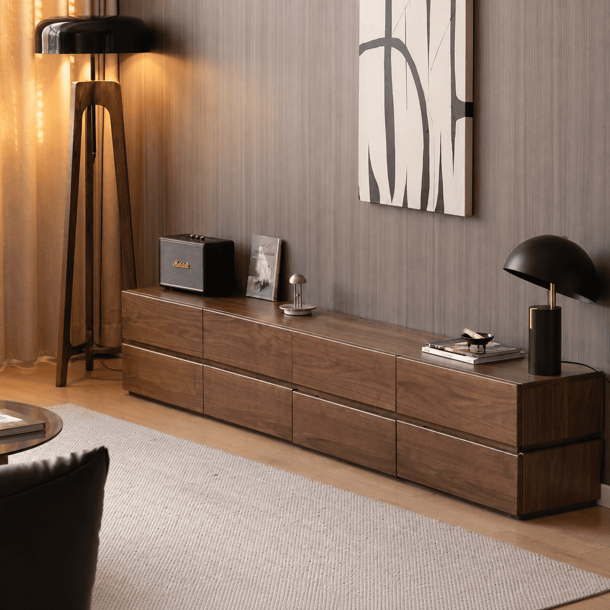 Lunan Natural Solid Walnut Floor Standing Entertainment Unit