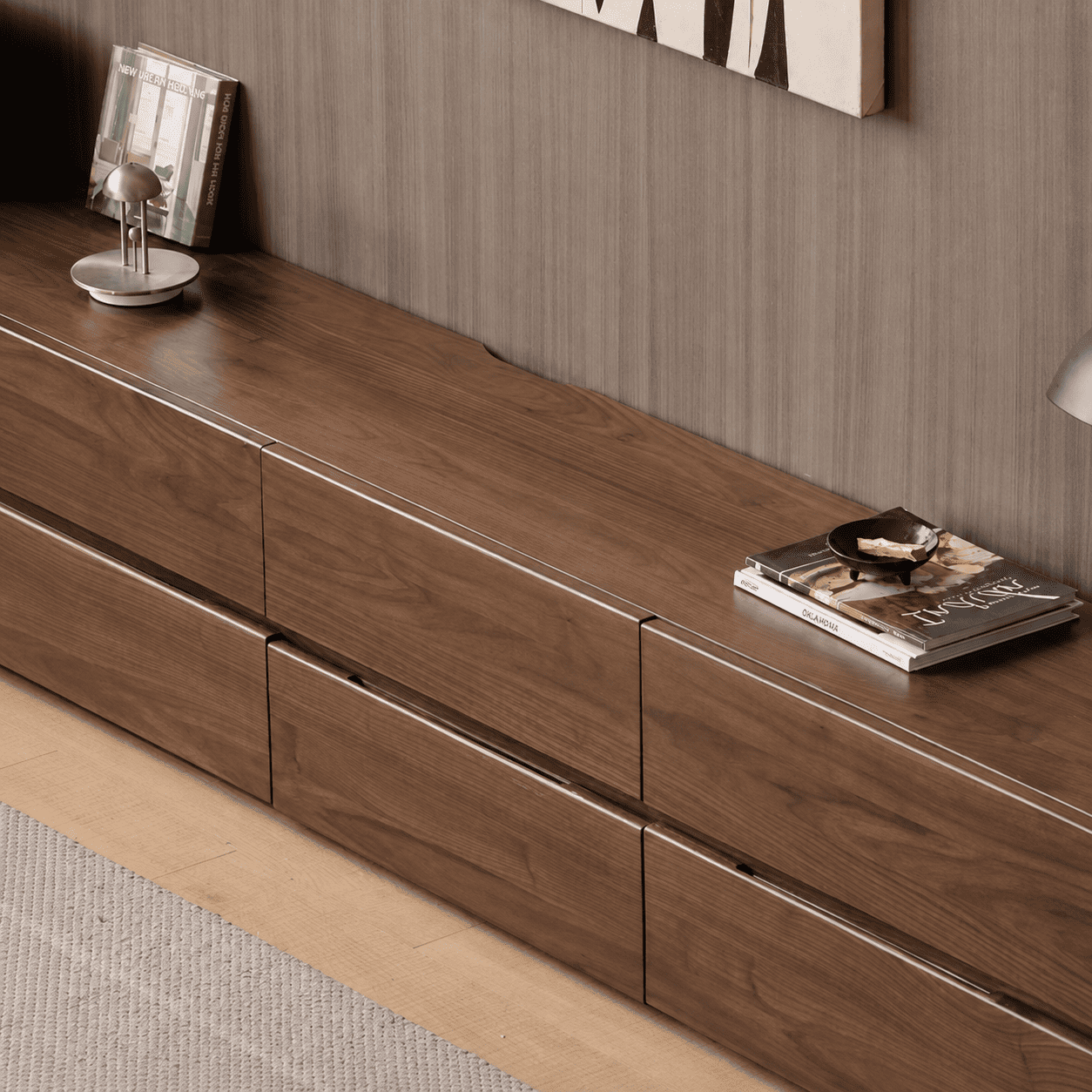 Lunan Natural Solid Walnut Floor Standing Entertainment Unit
