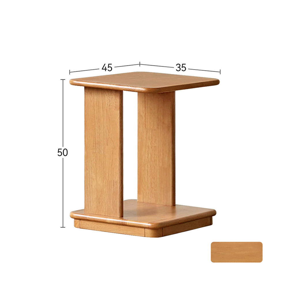 Mantinos Solid Rubber Wood C-Shape Side Table with Caster Wheels