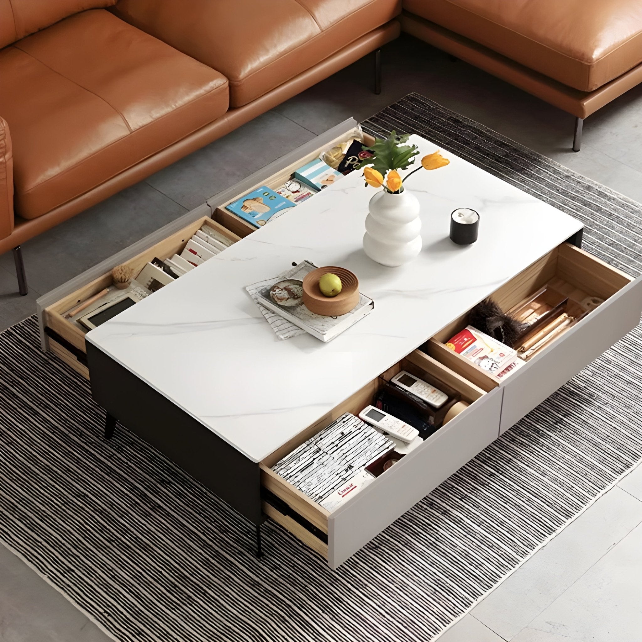 Marsta Solid Oak Coffee Table | square coffee table with marble top for NZ local | Oak Furniture Store