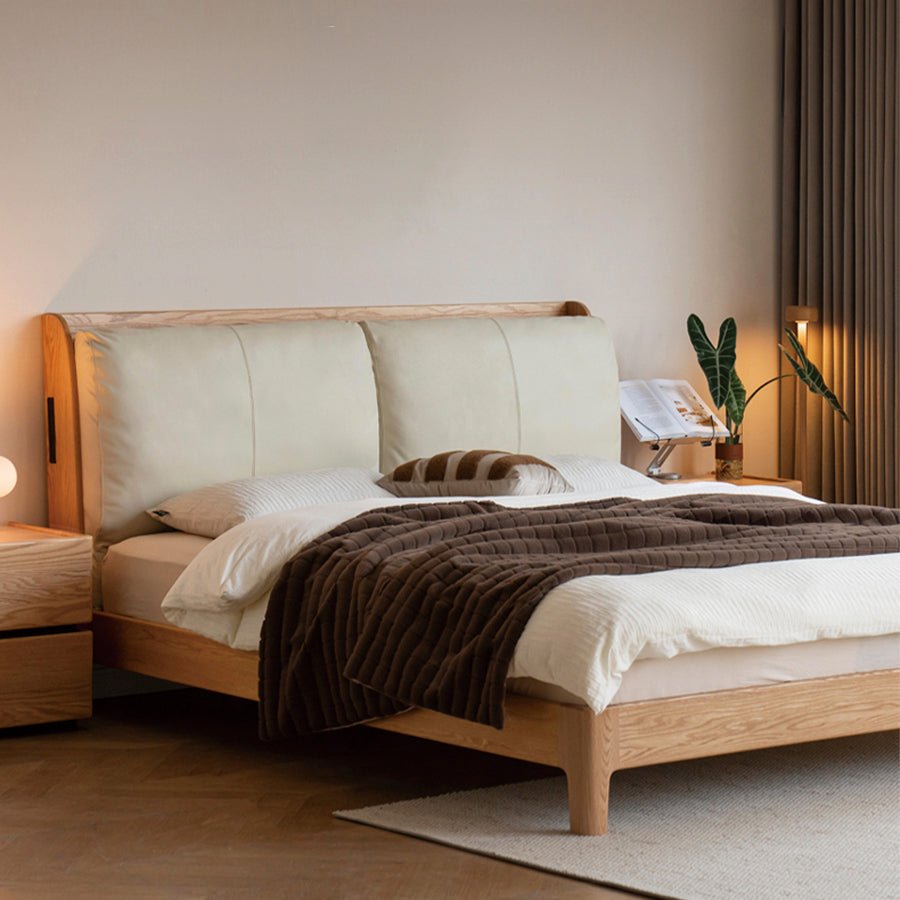 Menet Natural Solid Oak Cushion Back Bed Frame | Oak Furniture Store