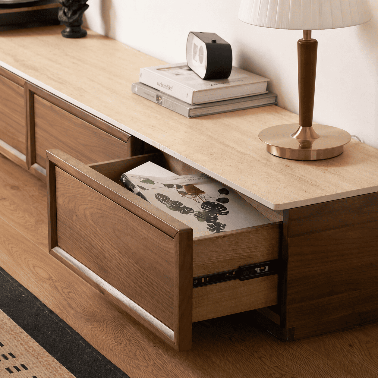 Mesa Natural Solid Walnut Entertainment Unit with Ceramic Top