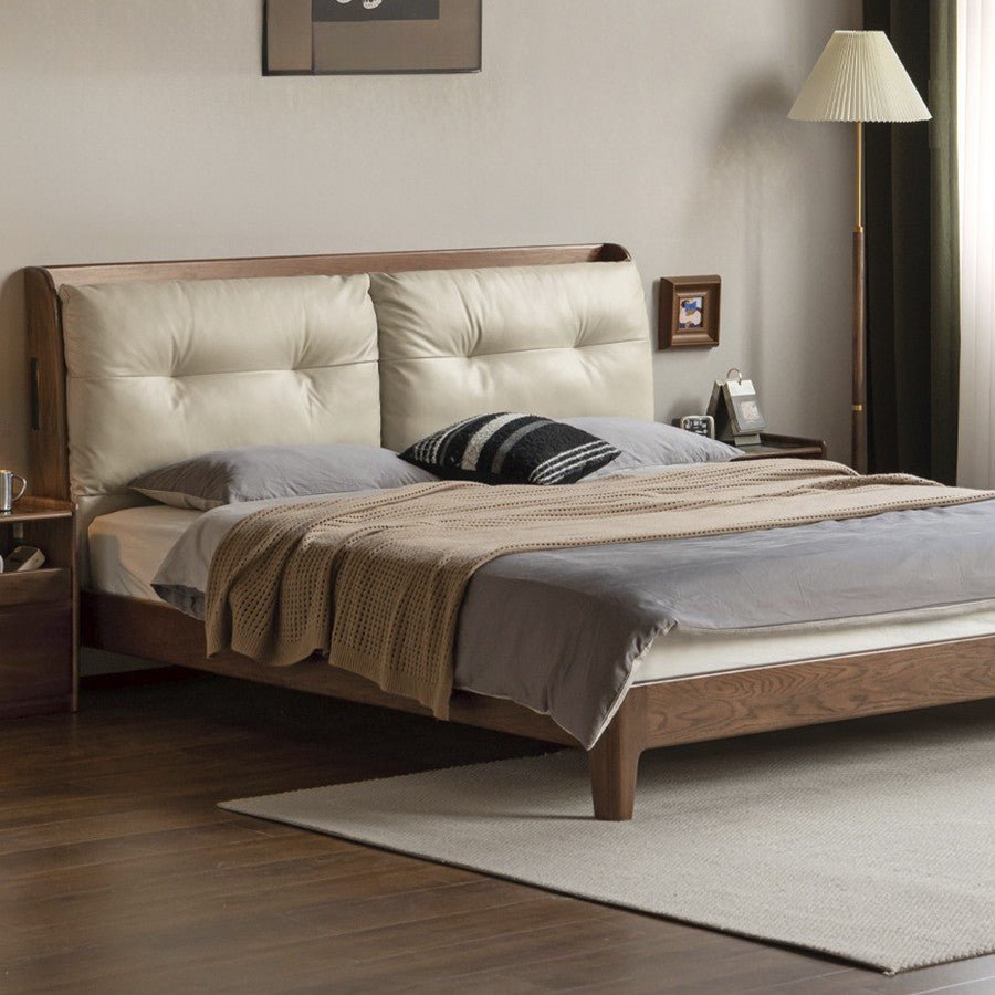 Messina Solid Oak in Walnut Colour Cushion Back Bed Frame | Oak Furniture Store