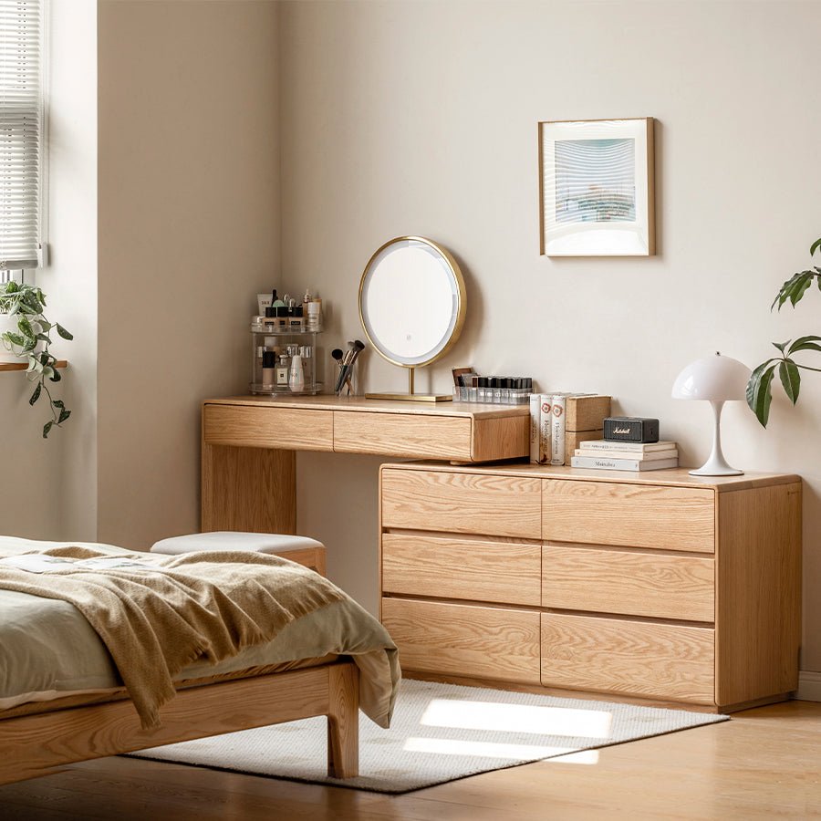 Millbourn Solid Oak Extending Turning Dressing Table with Chest of Drawers | Oak Furniture Store