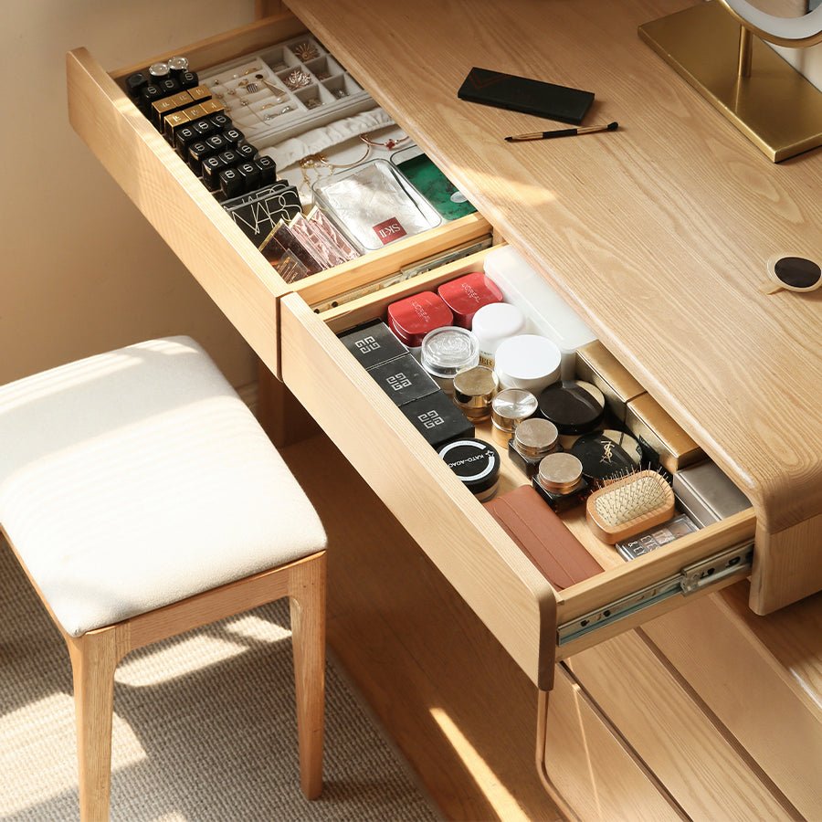 Millburn Solid Ash Extending Turning Dressing Table with Chest of Drawers | Oak Furniture Store