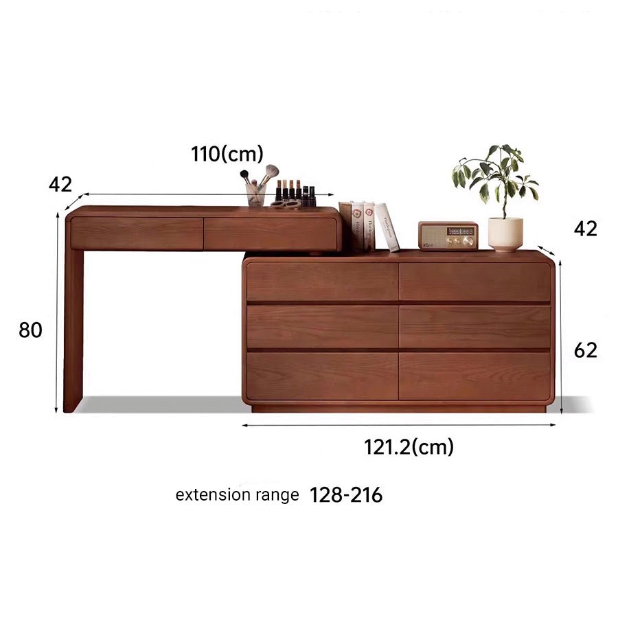 Millburn Solid Ash Extending Turning Dressing Table with Chest of Drawers | Oak Furniture Store