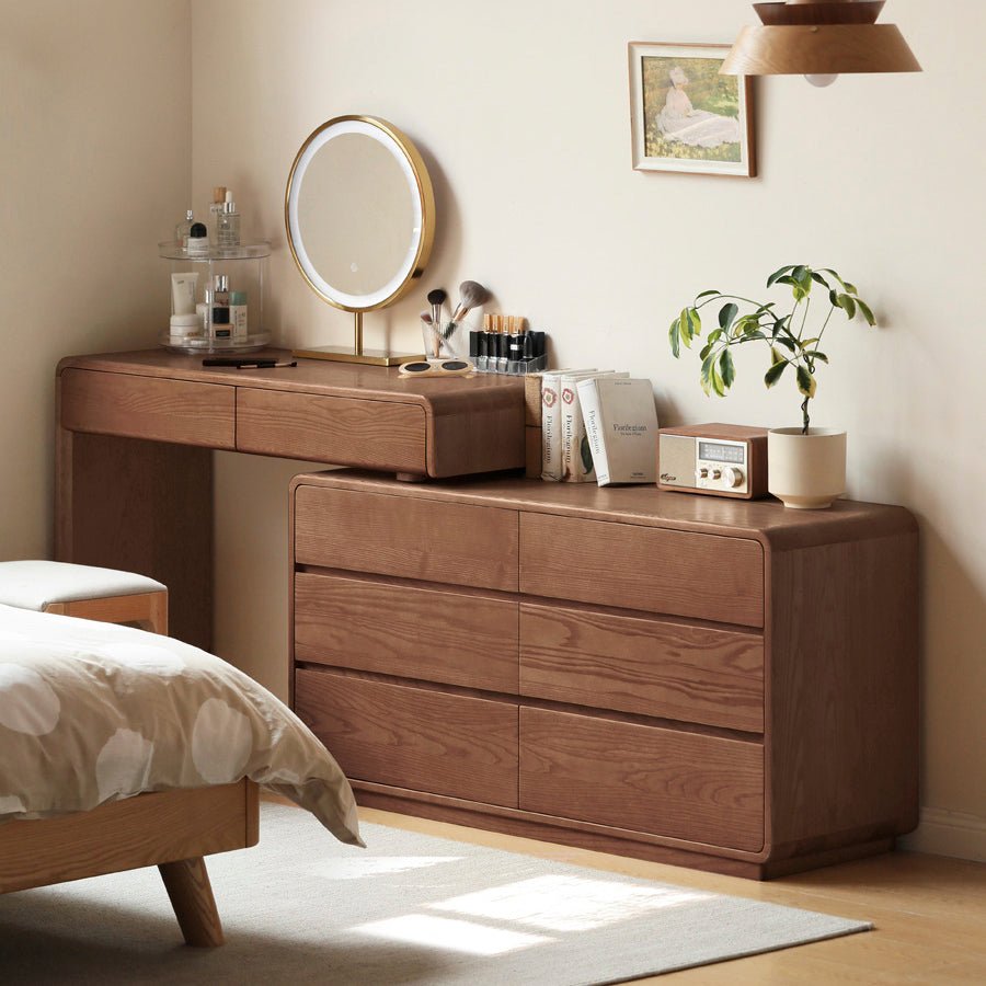 Millburn Solid Ash Extending Turning Dressing Table with Chest of Drawers | Oak Furniture Store
