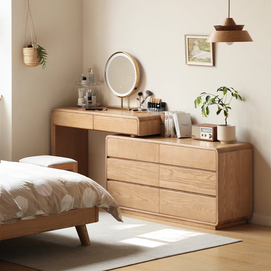 Millburn Solid Ash Extending Turning Dressing Table with Chest of Drawers | Oak Furniture Store