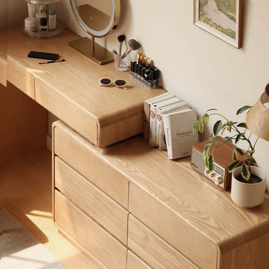 Millburn Solid Ash Extending Turning Dressing Table with Chest of Drawers | Oak Furniture Store