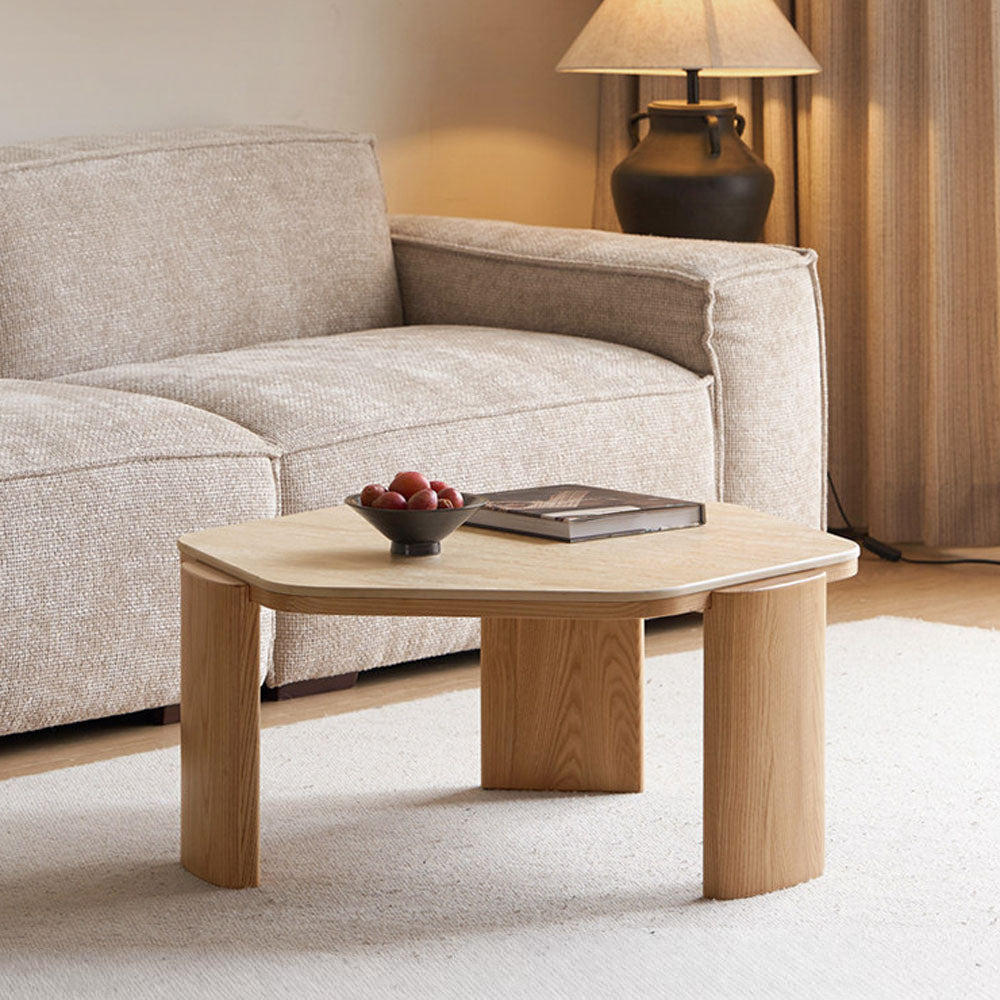 Millis Natural Solid Ash Coffee Table with Travertine Top