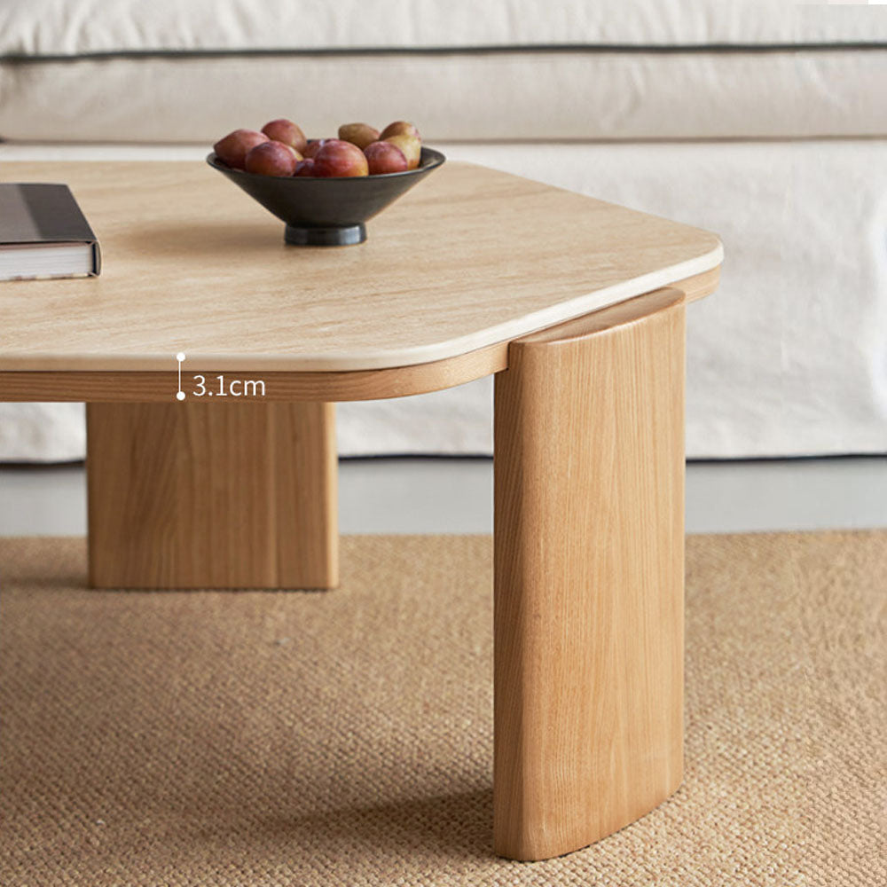 Millis Natural Solid Ash Coffee Table with Travertine Top