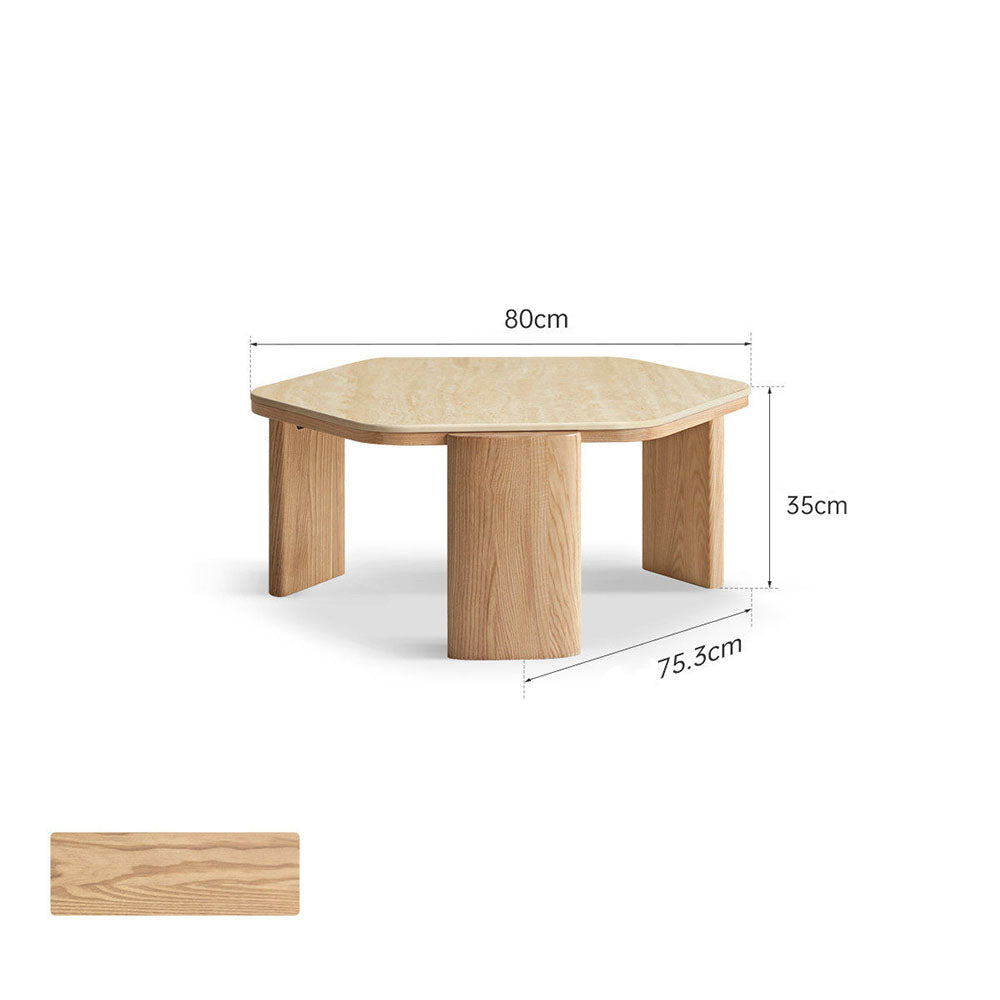 Millis Natural Solid Ash Coffee Table with Travertine Top