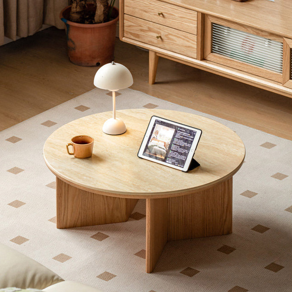 Mirto Natural Solid Oak Coffee Table with Travertine Top